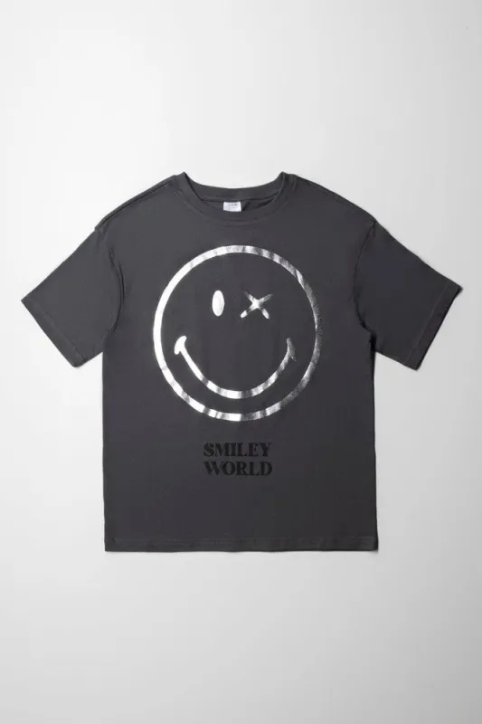 Smileyworld Oversized Short Sleeve T-Shirt Dark Grey sold by Ackermas