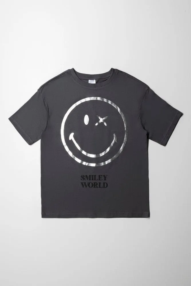 Smileyworld Oversized Short Sleeve T-Shirt Dark Grey sold by Ackermas