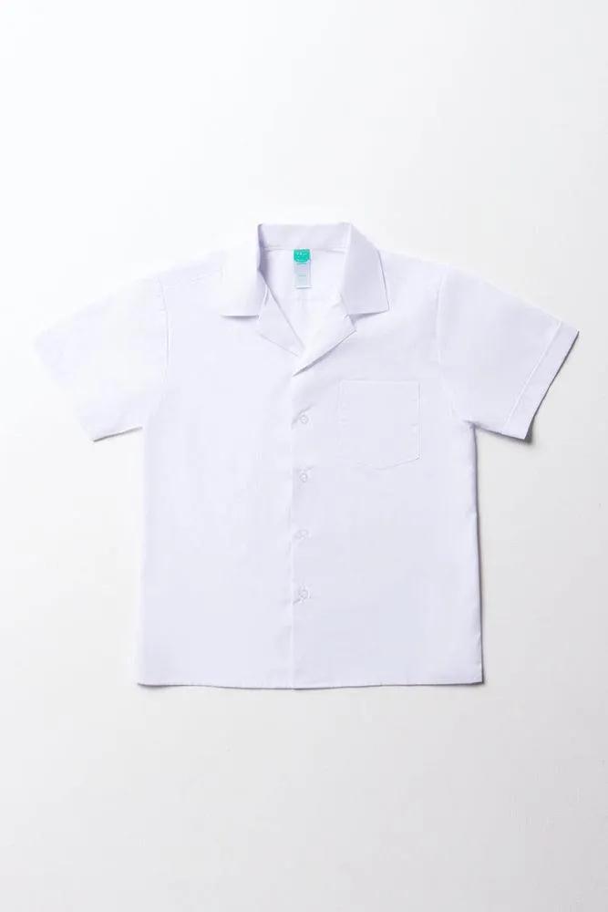 Unisex School Short Sleeve Open Neck Shirt White Toughees sold by Ackermas