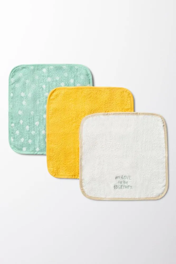 3 Pack Face Cloths White, Yellow & Green sold by Ackermas
