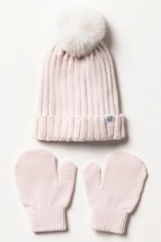 Pom-Pom Hat And Gloves Set Girls Pink sold by Ackermas