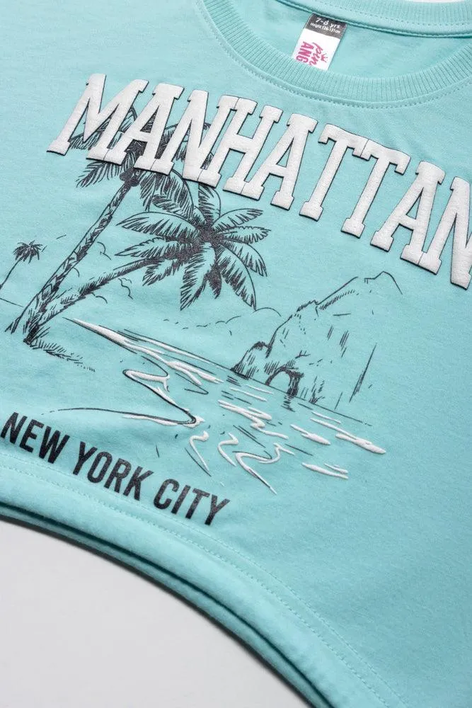 Manhattan Cropped Curved Hem Short Sleeve T-Shirt Light Blue sold by Ackermas product image thumbnail 2