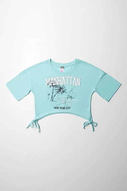 Manhattan Cropped Curved Hem Short Sleeve T-Shirt Light Blue sold by Ackermas