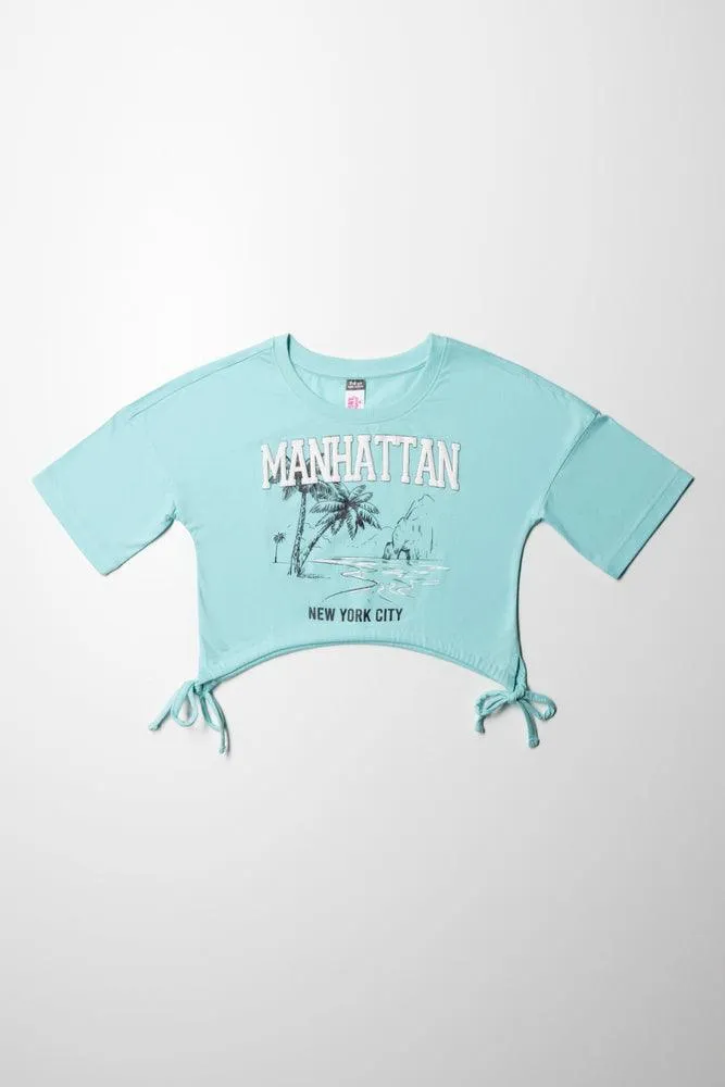 Manhattan Cropped Curved Hem Short Sleeve T-Shirt Light Blue sold by Ackermas