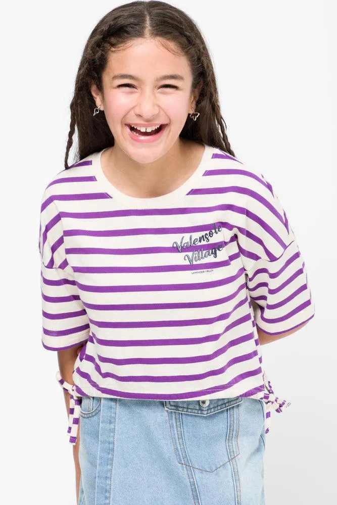 Stripe Cropped Short Sleeve T-Shirt Lilac sold by Ackermas