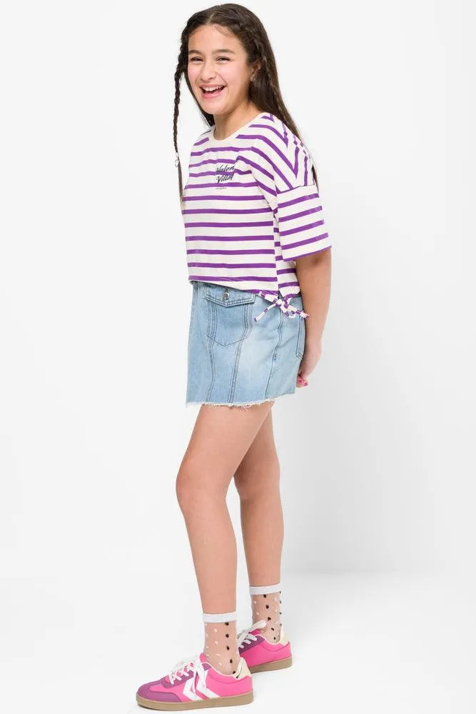 Stripe Cropped Short Sleeve T-Shirt Lilac sold by Ackermas product image thumbnail 2