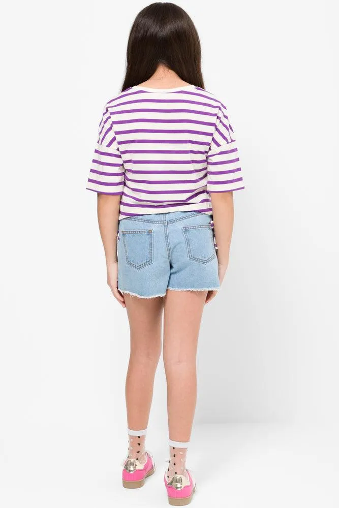 Stripe Cropped Short Sleeve T-Shirt Lilac sold by Ackermas product image thumbnail 3