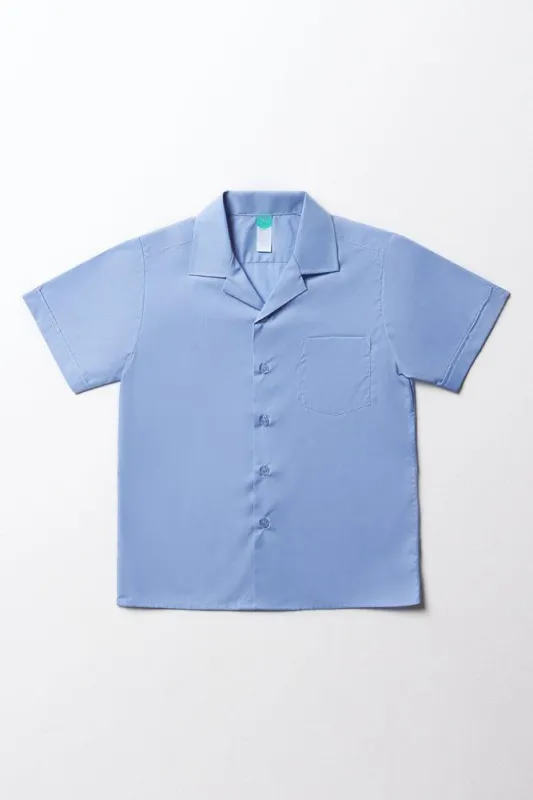 Unisex School Short Sleeve Open Neck Shirt Blue Toughees sold by Ackermas