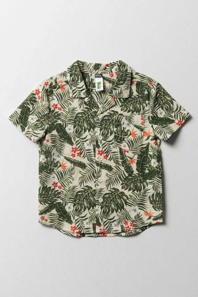 Tropical Short Sleeve Shirt Green & White sold by Ackermas