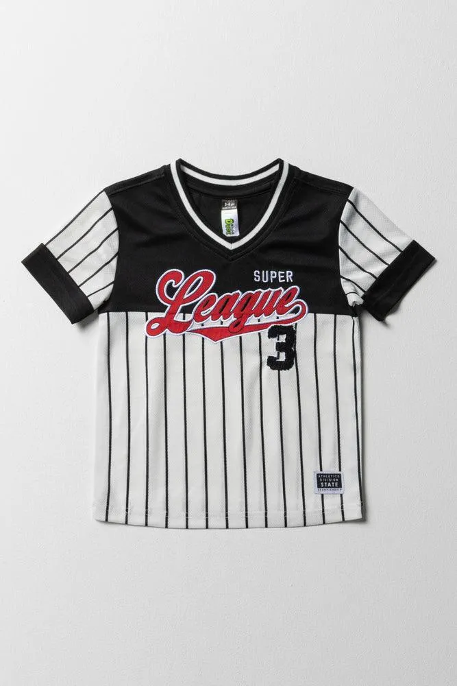 V-Neck Stripe Sporty T-Shirt Black & White sold by Ackermas