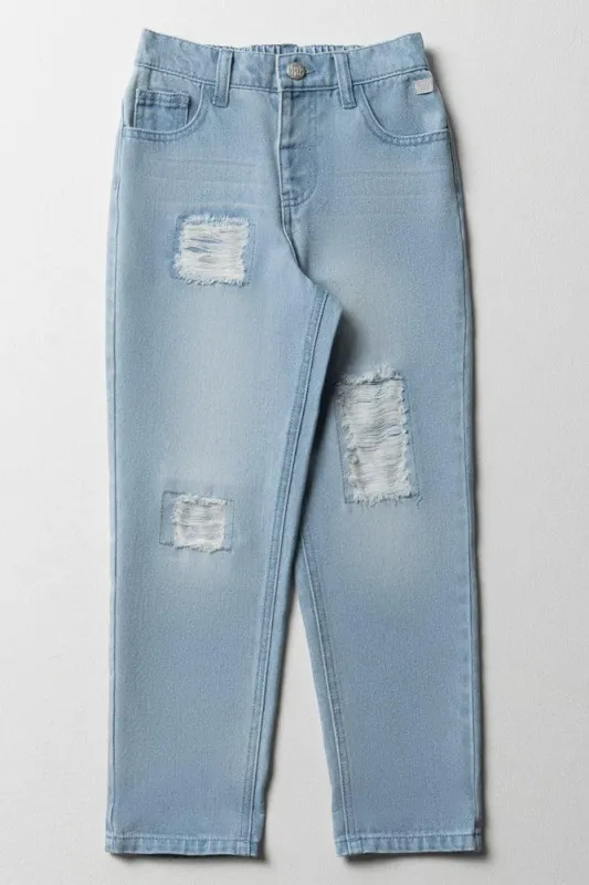 Ripped Denim Jeans Light Blue sold by Ackermas