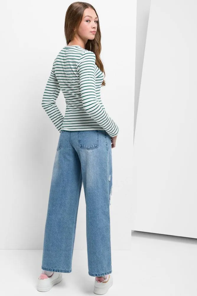 Stripe Crew Neck Long Sleeve T-Shirt Green sold by Ackermas product image thumbnail 3