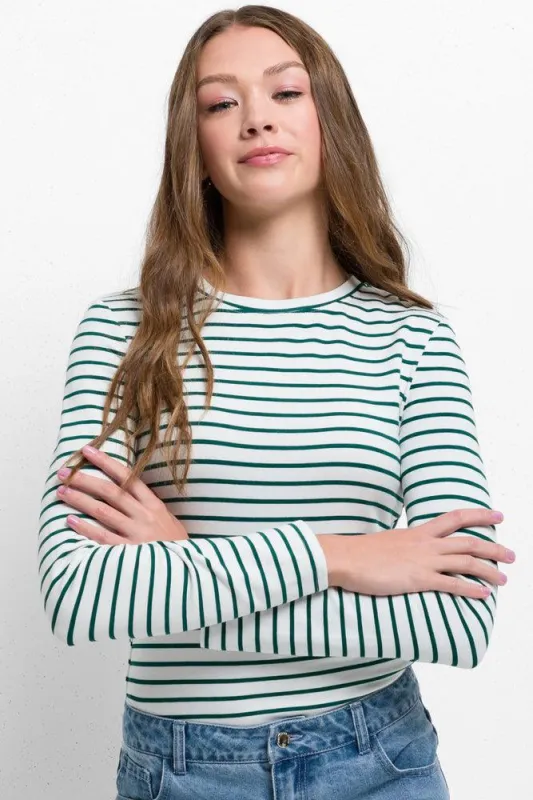 Stripe Crew Neck Long Sleeve T-Shirt Green sold by Ackermas