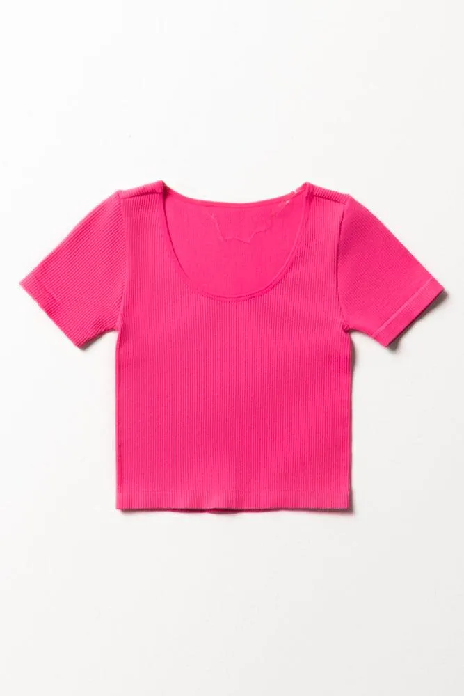 Seamless Short Sleeve T-Shirt Bright Pink sold by Ackermas