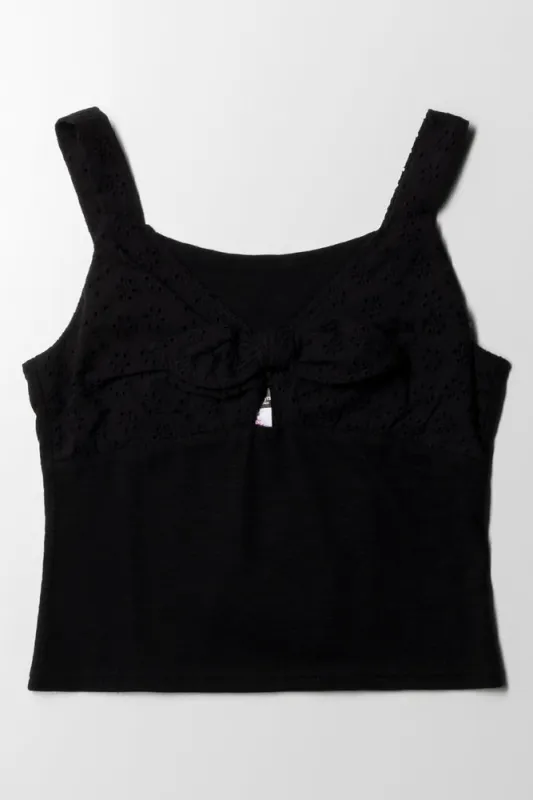 Front Tie Smoked Knit Top Black sold by Ackermas