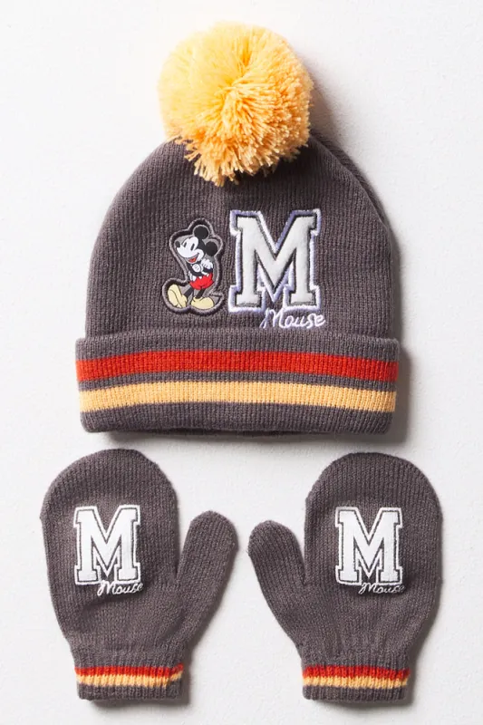 Mickey Mouse Beanie & Mittens Set Dark Grey sold by Ackermas