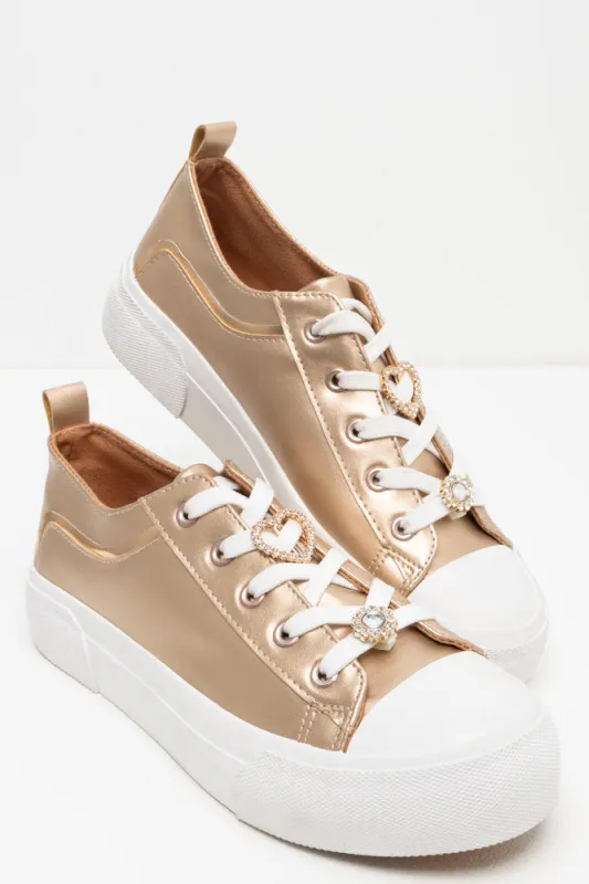 Diamante Heart Sneaker Gold sold by Ackermas