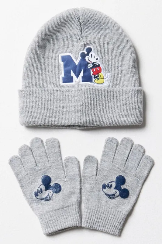 Mickey Mouse Beanie & Gloves Set Grey sold by Ackermas