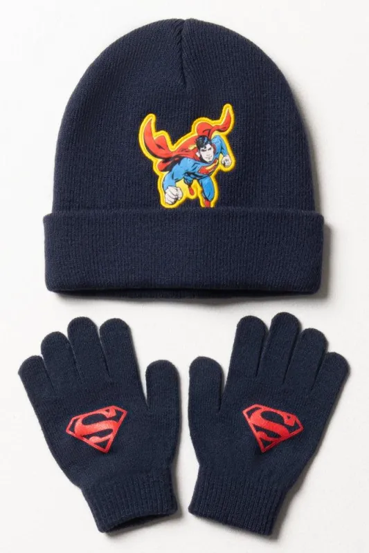 Superman Beanie & Gloves Set Navy sold by Ackermas