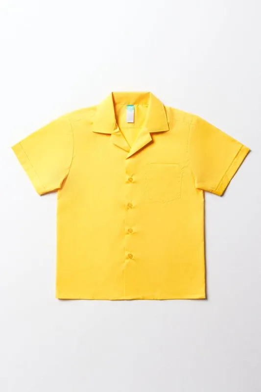 Unisex School Short Sleeve Open Neck Shirt Yellow Toughees sold by Ackermas