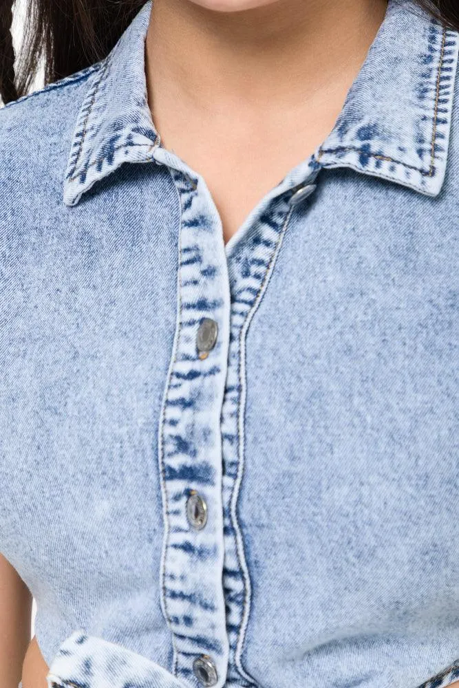 Denim Shirt With Tie Front Blue sold by Ackermas product image thumbnail 4