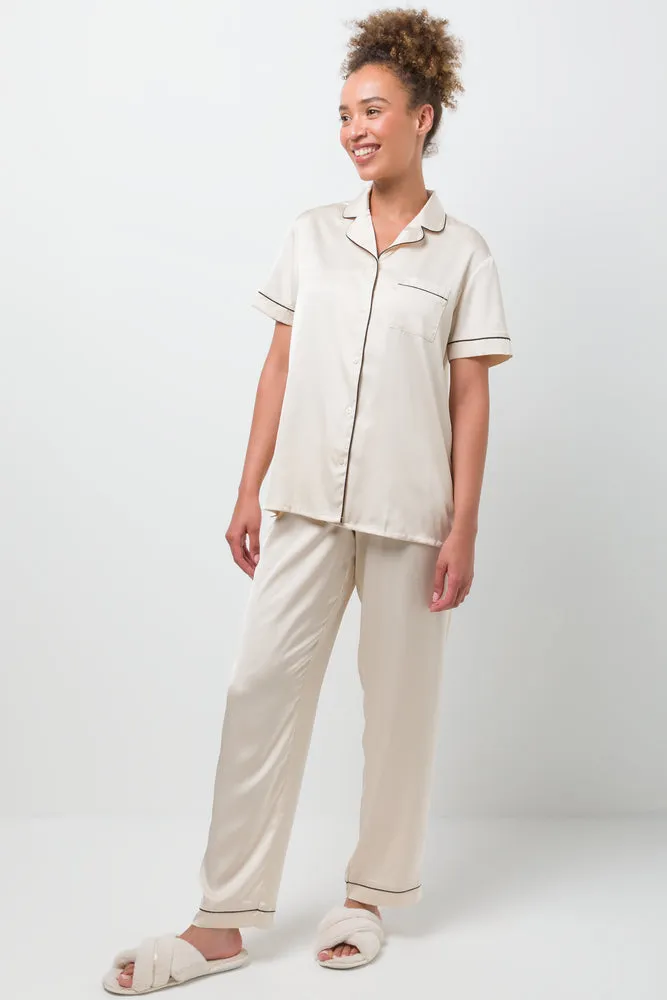 Short Sleeve Button Through Pyjamas Natural sold by Ackermas product image thumbnail 2