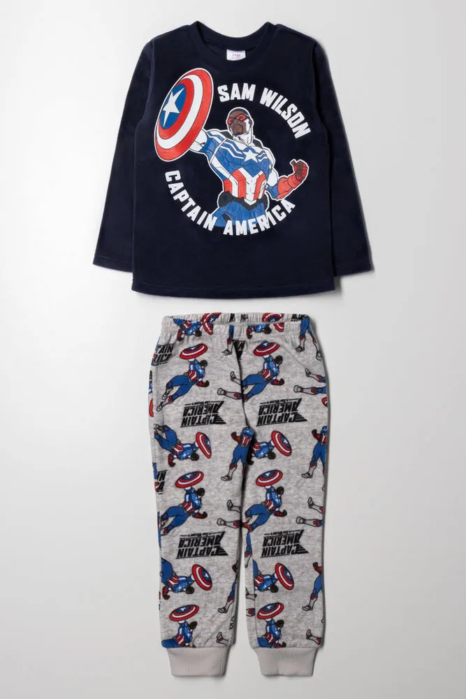 Captain America Fleece Long Sleeve Pyjamas Navy And Cream sold by Ackermas