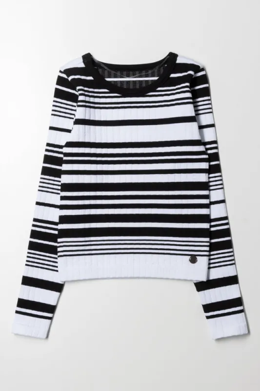 Seamless Stripe Crew Neck Top Black And White sold by Ackermas