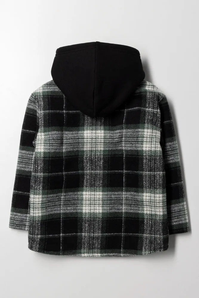 Melton Hooded Check Shacket Navy & Green sold by Ackermas product image thumbnail 4