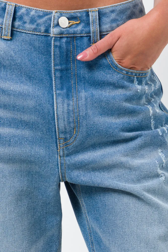 Ripped Straight Leg Denim Jeans Light Blue sold by Ackermas product image thumbnail 5