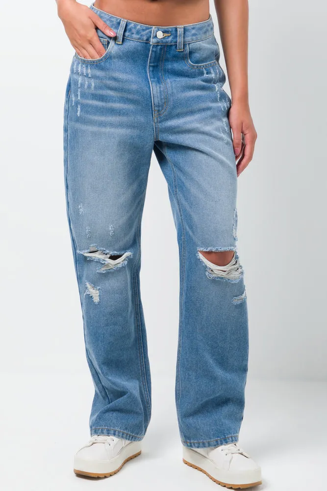 Ripped Straight Leg Denim Jeans Light Blue sold by Ackermas product image thumbnail 2