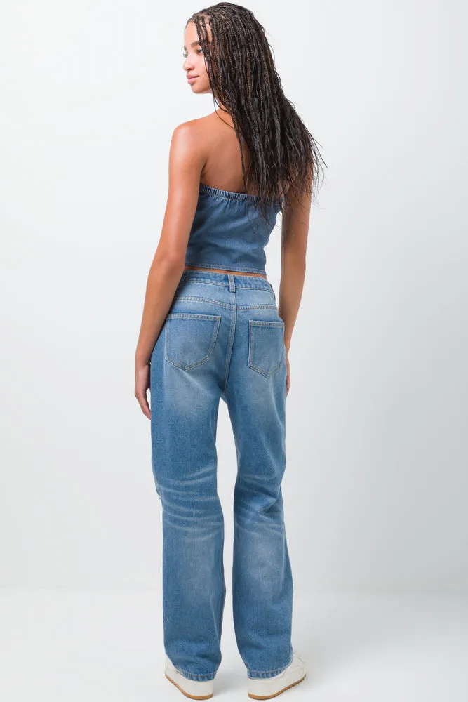 Ripped Straight Leg Denim Jeans Light Blue sold by Ackermas product image thumbnail 4