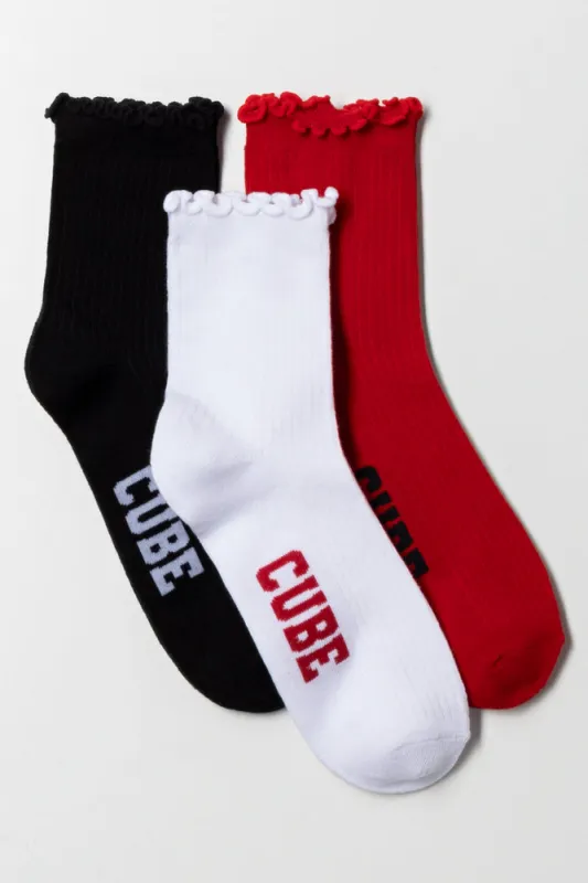 3 Pack Mid Calf Socks Black, White And Red sold by Ackermas