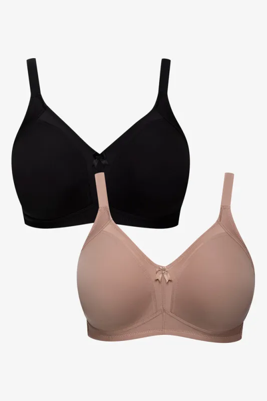 2 Pack Non Padded Wirefree Bras Black And Natural Small sold by Ackermas
