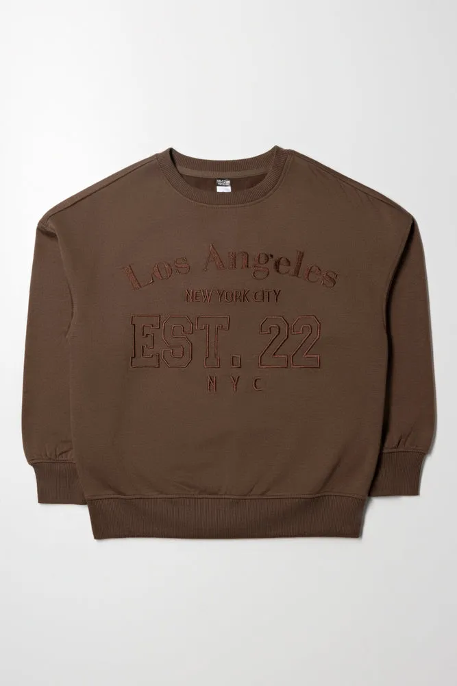 Oversized Embroidered Crew Neck Brown sold by Ackermas