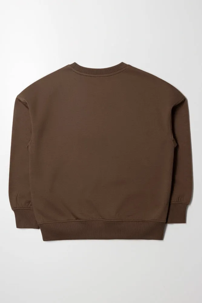 Oversized Embroidered Crew Neck Brown sold by Ackermas product image thumbnail 3