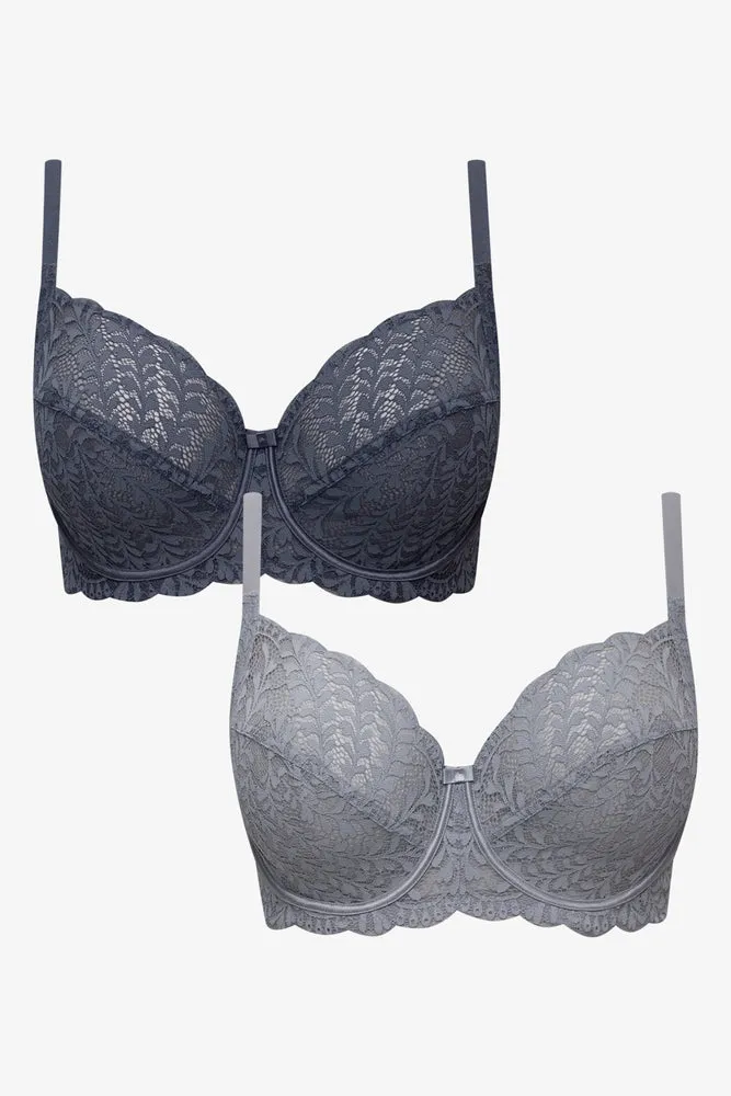2 Pack Lace Non Padded Underwire Bras Blue And Grey sold by Ackermas