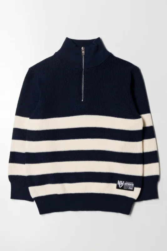 Stripe Quarter Zip Jersey Navy And White sold by Ackermas