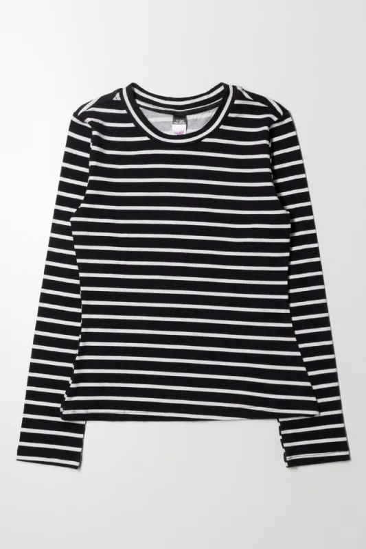 Long Sleeve Stripe Crew Neck Cream And Black sold by Ackermas