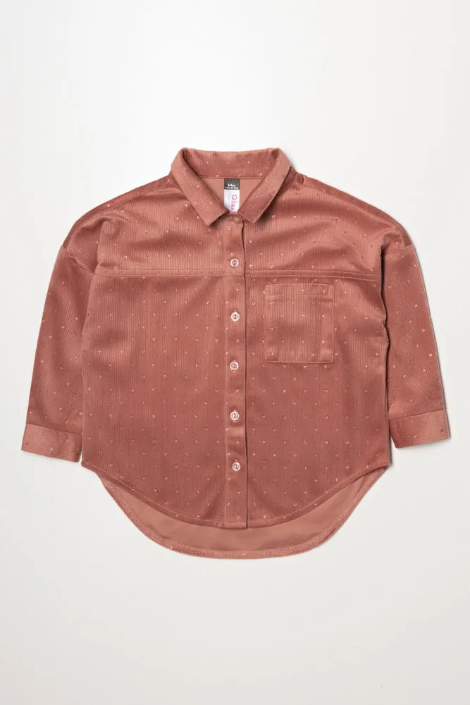 Glitter Heart Corduroy Shirt Pink sold by Ackermas