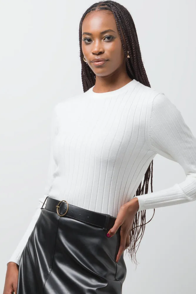 Long Sleeve Rib Crew Neck Cream sold by Ackermas