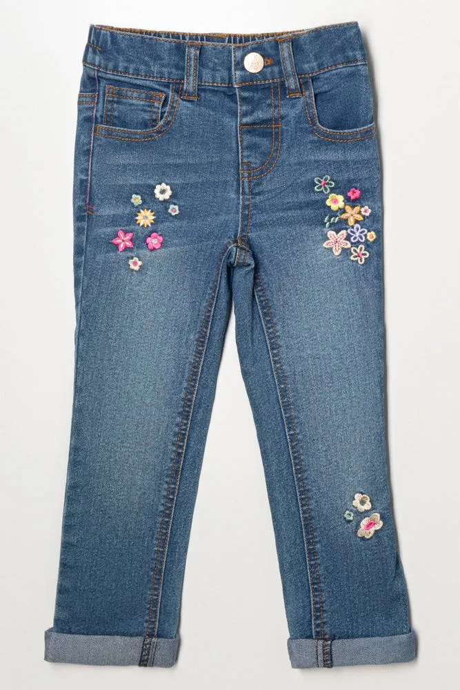 Flower Skinny Denim Jeans Blue sold by Ackermas