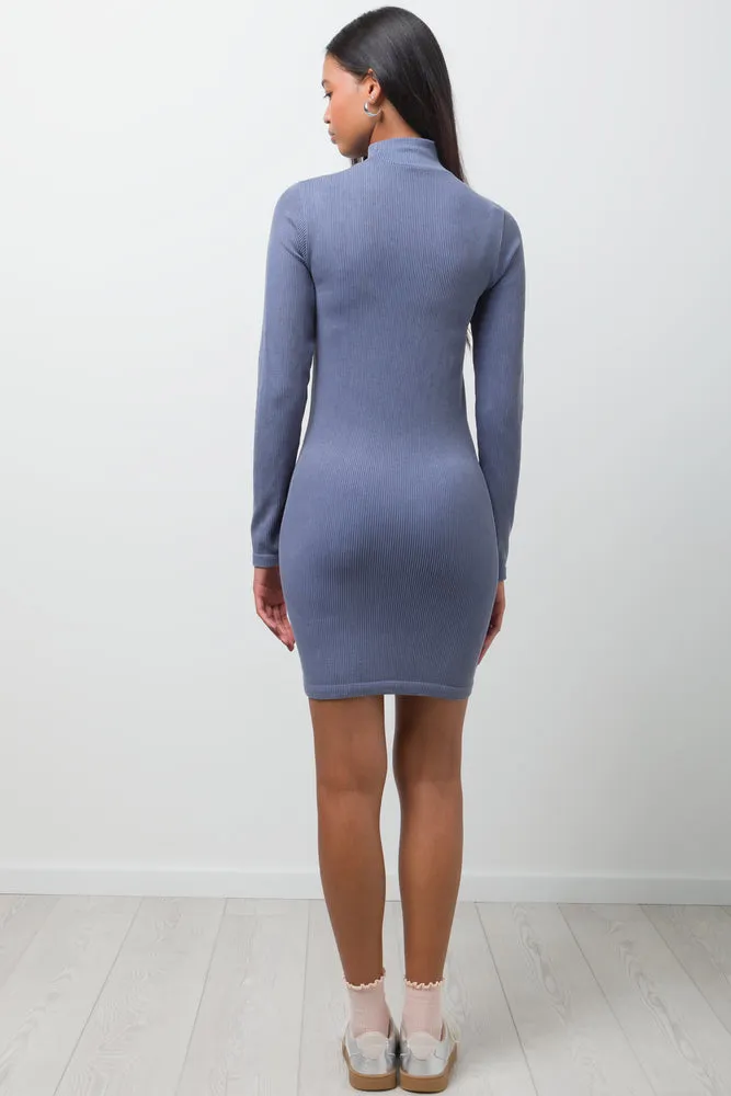 Seamless Long Sleeve Bodycon Dress Blue sold by Ackermas product image thumbnail 3