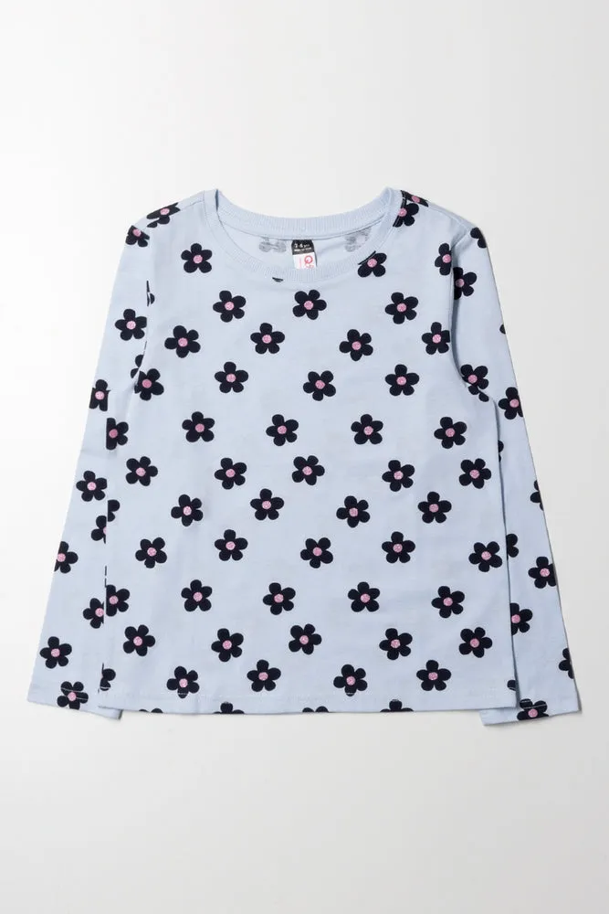 Floral Long Sleeve T-Shirt Blue sold by Ackermas