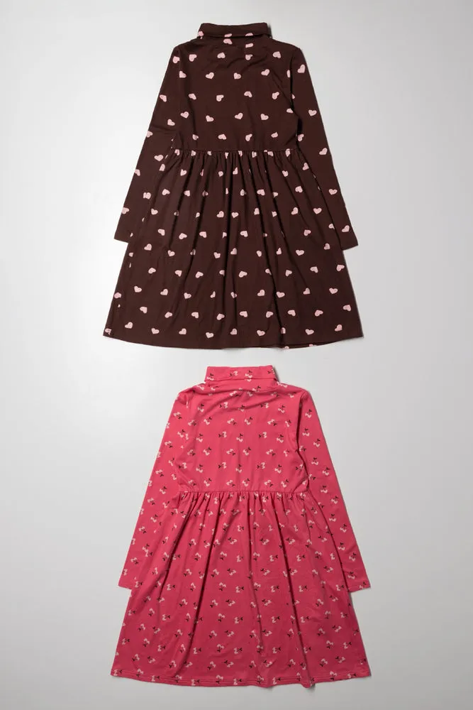 2 Pack Cherry Poloneck Dress Pink And Brown sold by Ackermas product image thumbnail 4