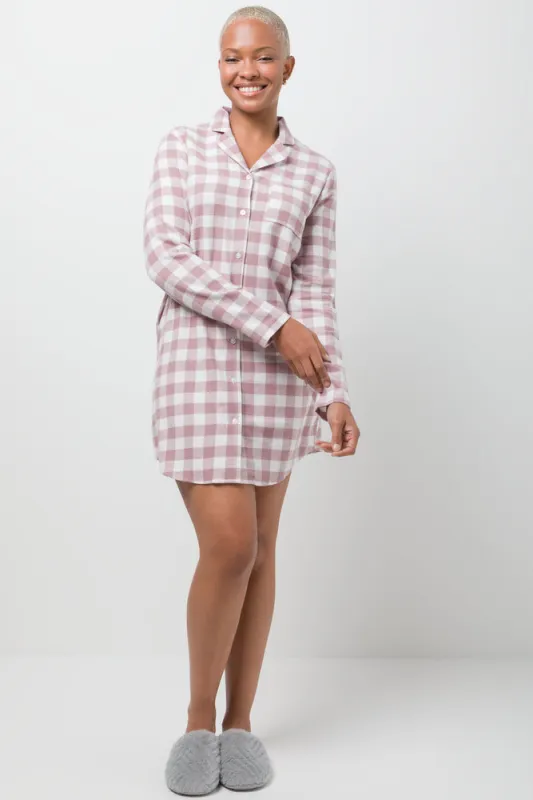 Button Up Flannel Sleepshirt Pink sold by Ackermas