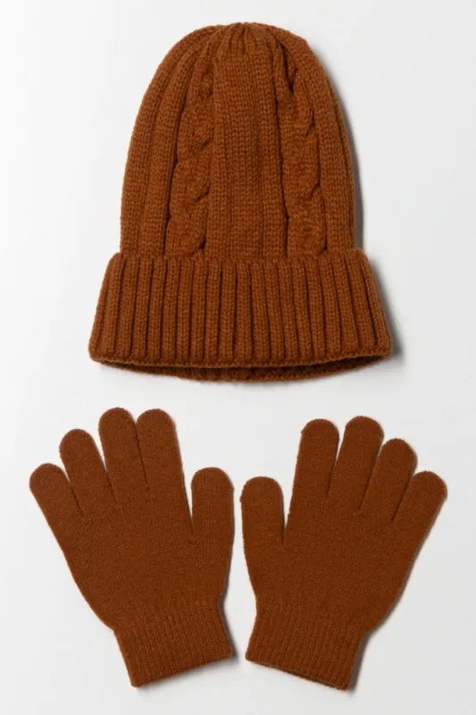 Beanie And Gloves Set Brown sold by Ackermas