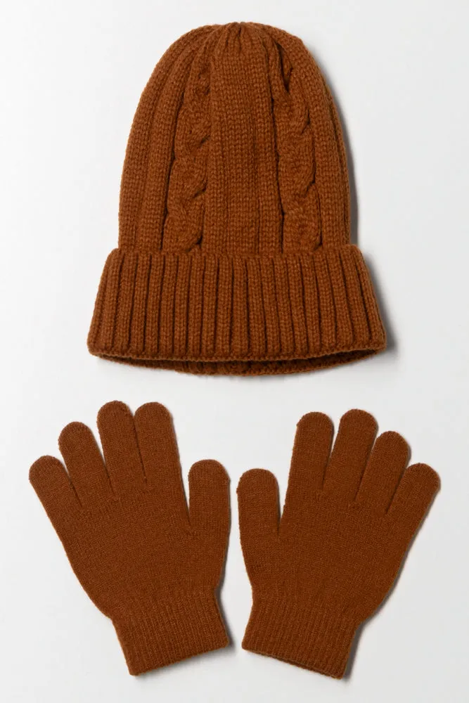 Beanie And Gloves Set Brown sold by Ackermas
