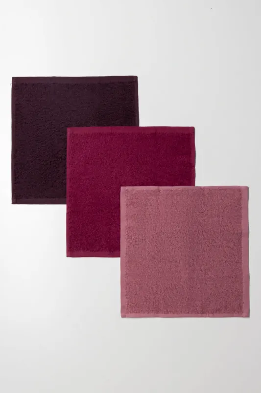 3 Pack Face Cloths Brown, Burgundy And Pink sold by Ackermas
