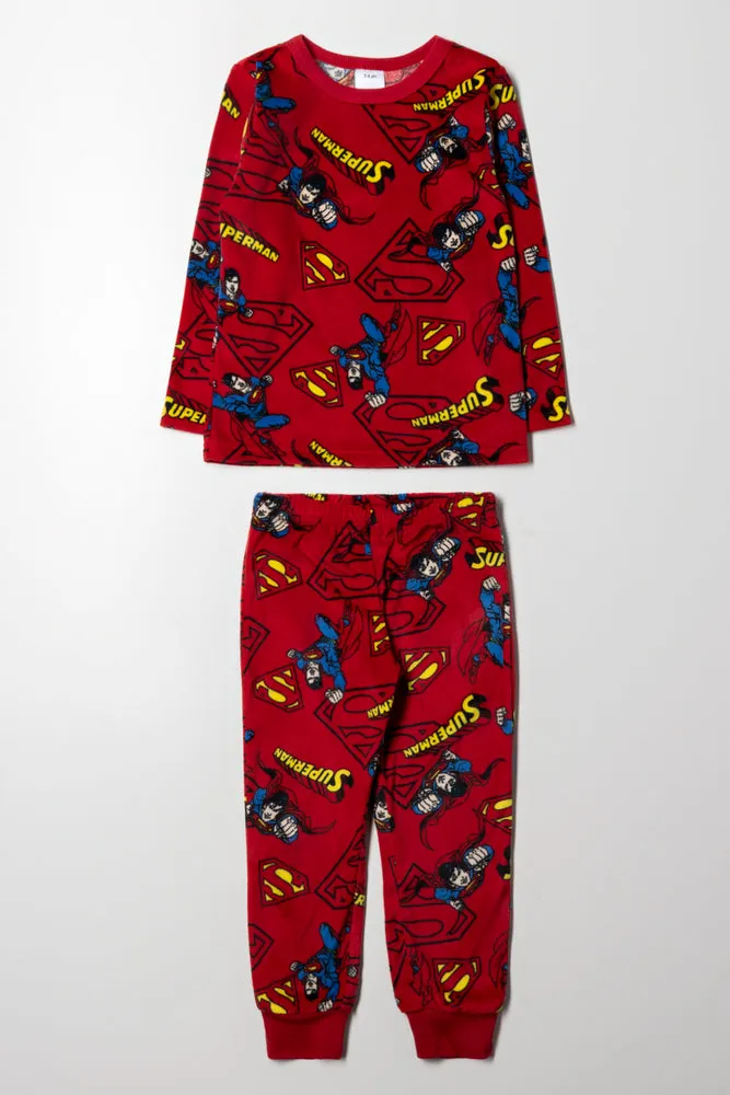 Superman Long Sleeve Fleece Pyjamas Red sold by Ackermas